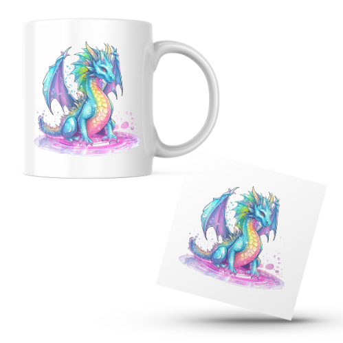 Colorful Dragon Themed Printed Coffee Cup and Coaster Set