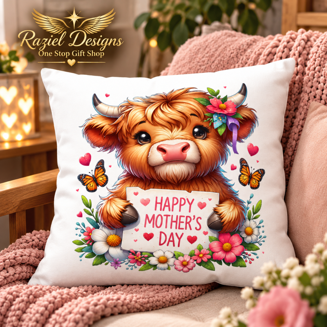 Highland Calf Love Mother's Day Throw Pillow