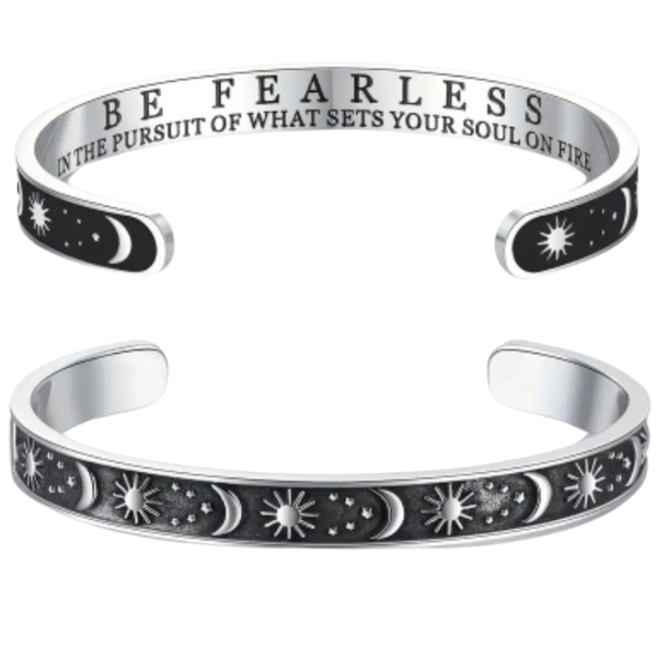 Courage’s Call: “Be Fearless” Stainless Steel Cuff Bracelet