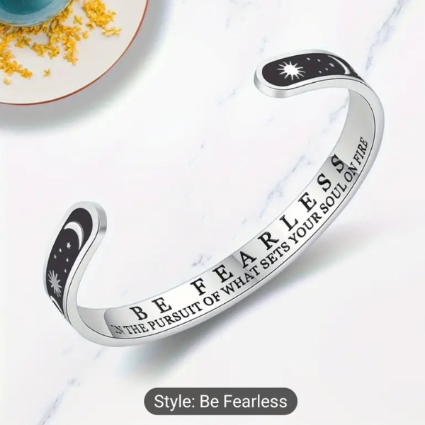 Courage’s Call: “Be Fearless” Stainless Steel Cuff Bracelet