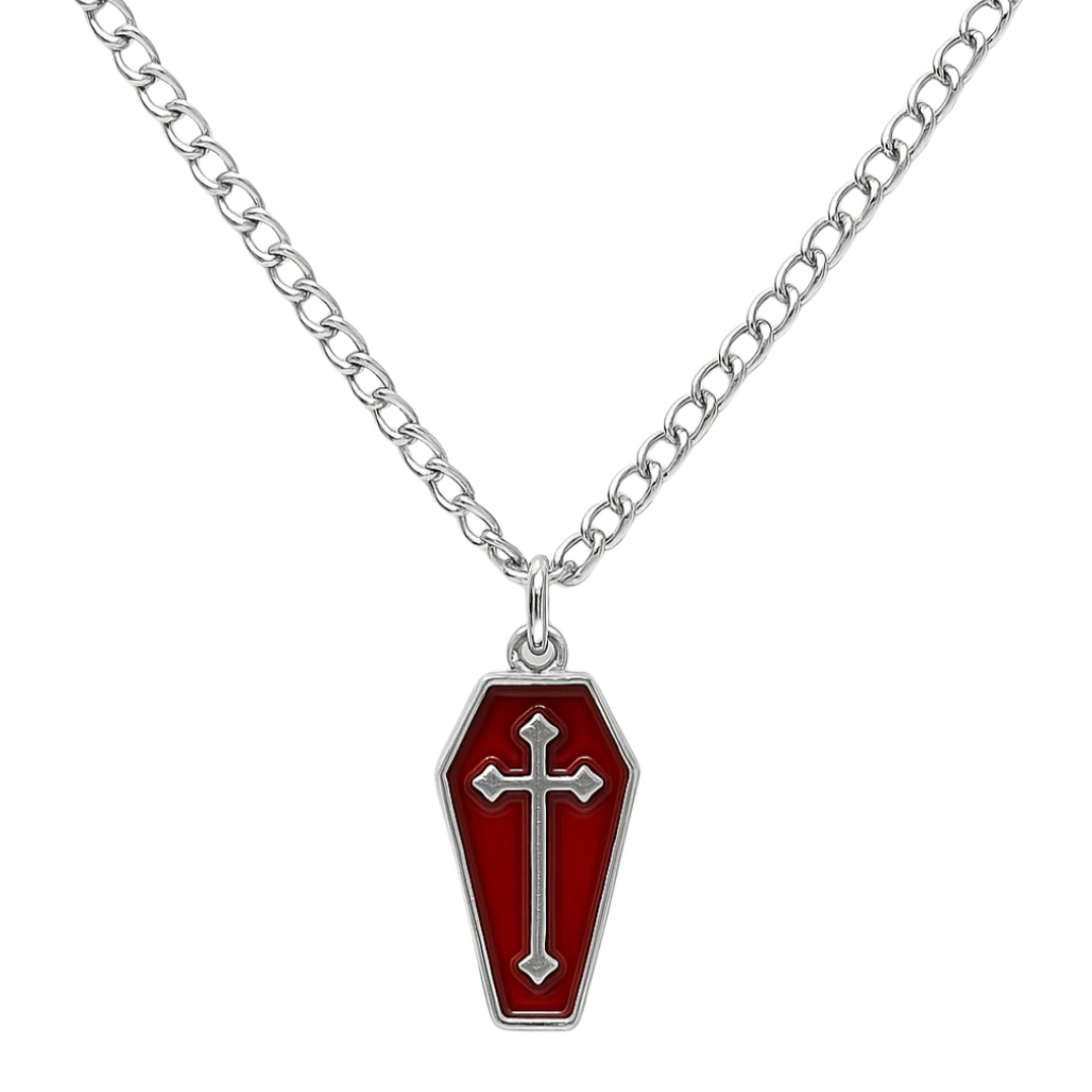 Crimson Nocturne Coffin Pendant Necklace