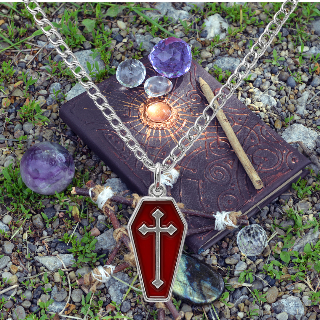 Crimson Nocturne Coffin Pendant Necklace