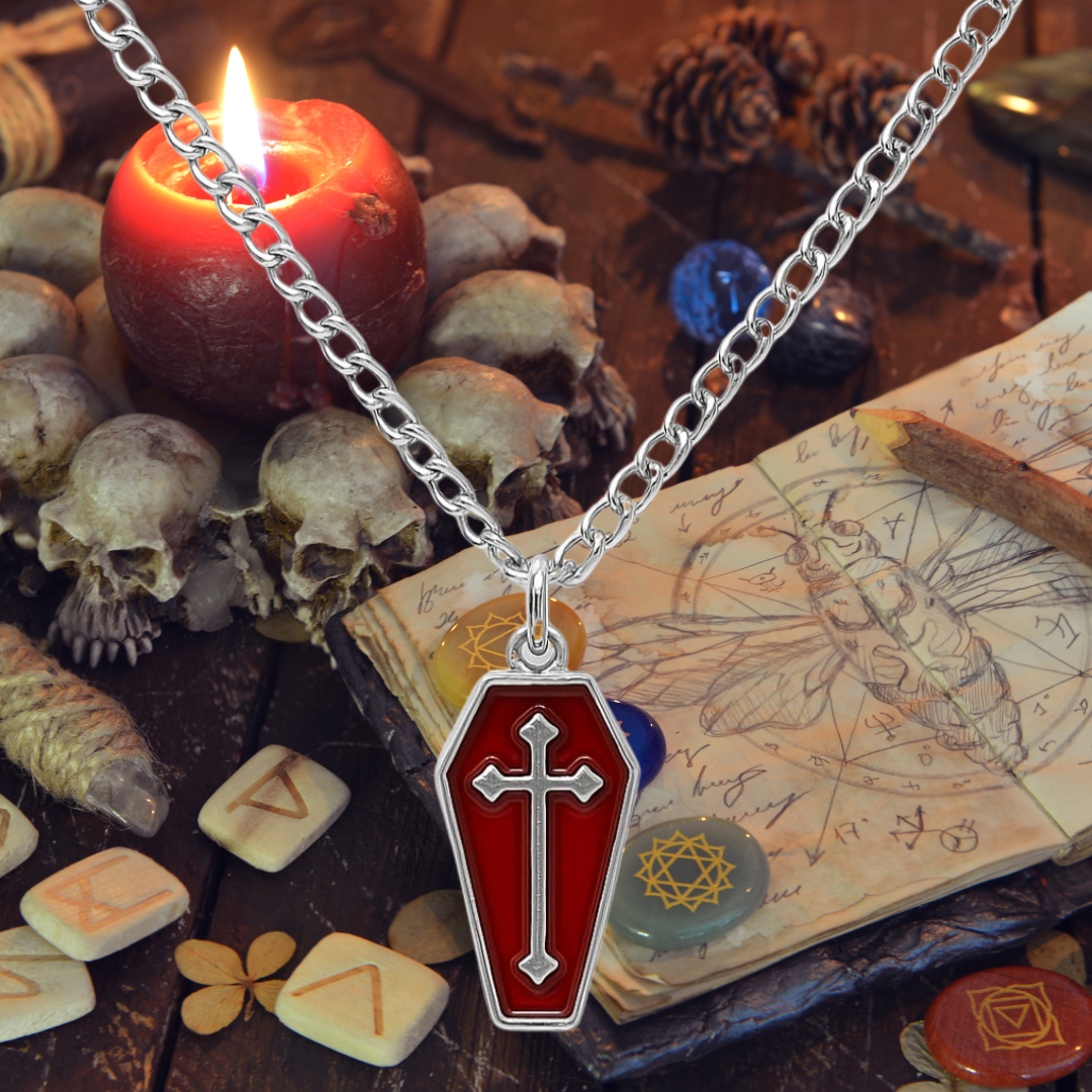Crimson Nocturne Coffin Pendant Necklace