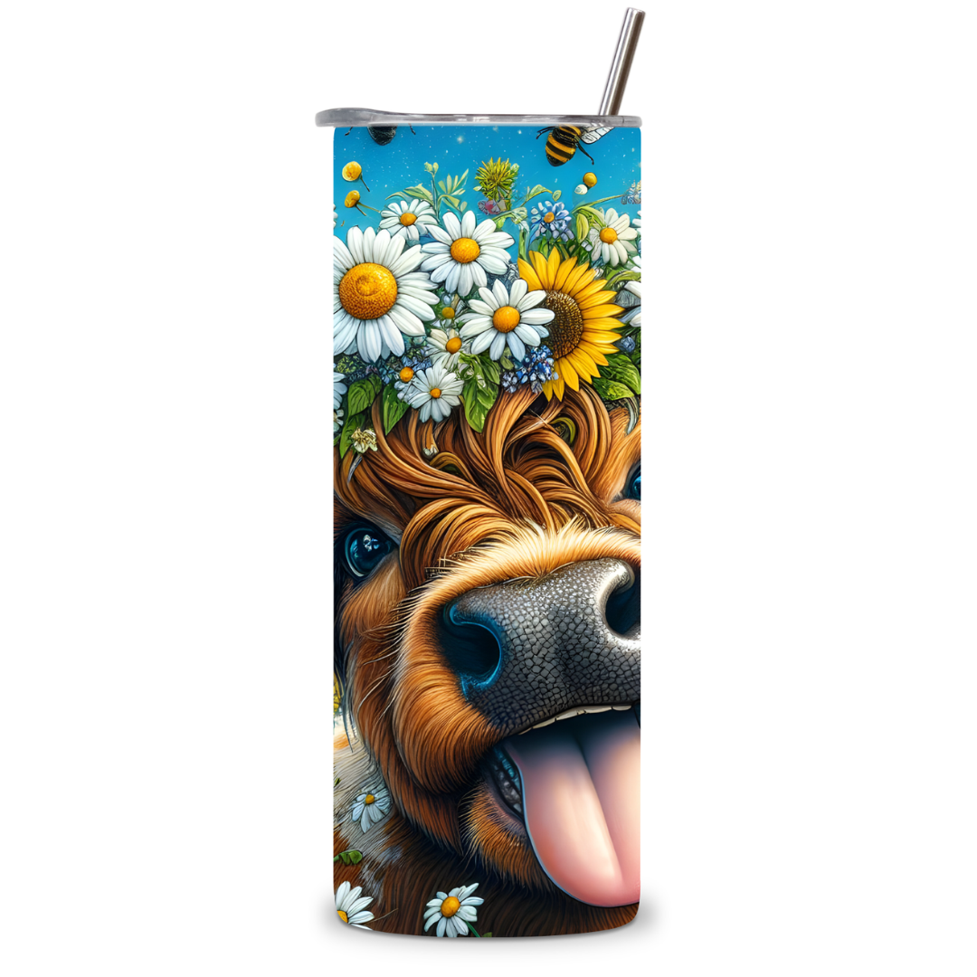 Daisies Highland Cow 20oz Tumbler