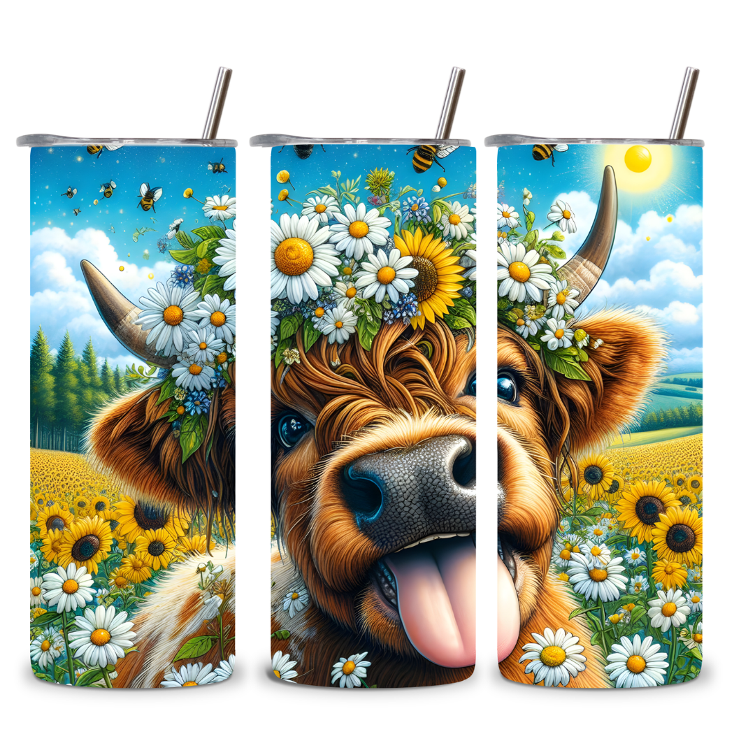 Daisies Highland Cow 20oz Tumbler