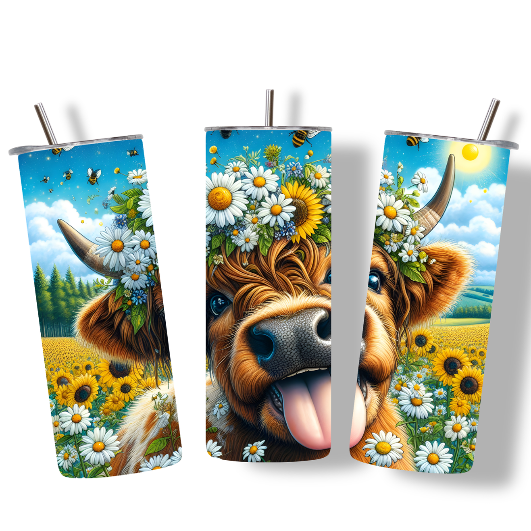 Daisies Highland Cow 20oz Tumbler