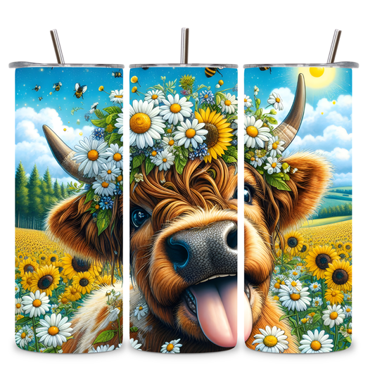 Daisies Highland Cow 20oz Tumbler