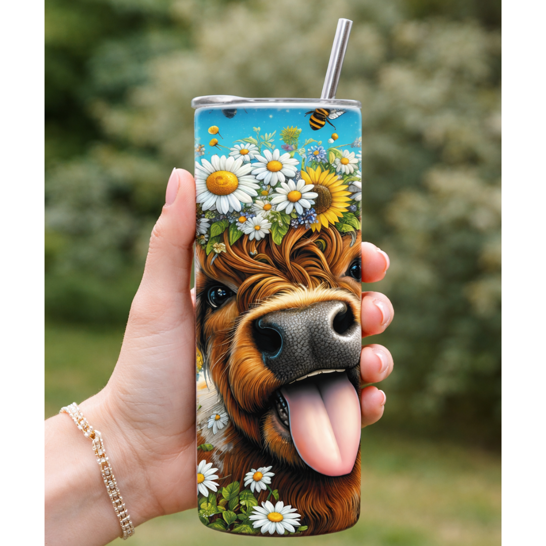 Daisies Highland Cow 20oz Tumbler