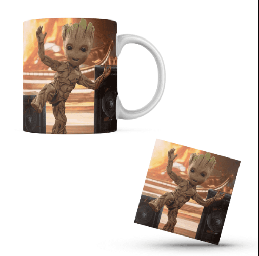 Dancing Baby Groot Themed Printed Coffee Cup and Coaster Set