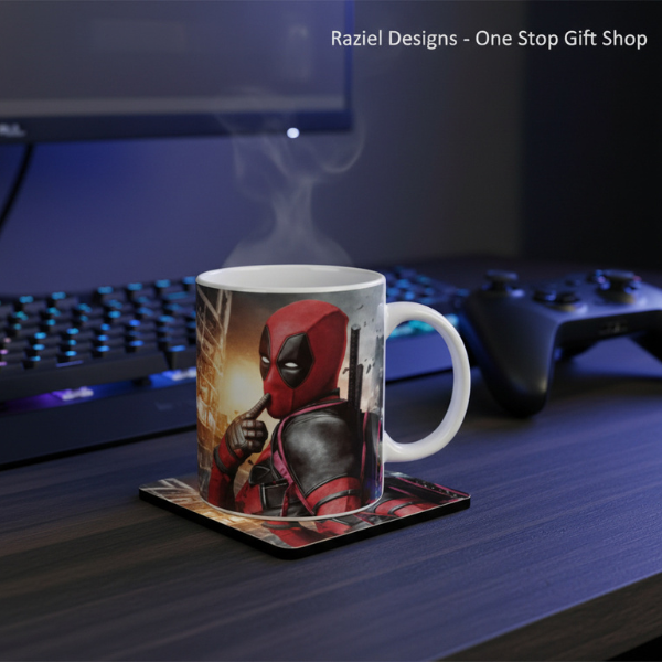 Deadpool Themed Printed Coffee Cup and Coaster Set