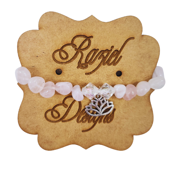 Divine Harmony: Rose Quartz and Moonstone Bracelet with Lotus Flower Charm