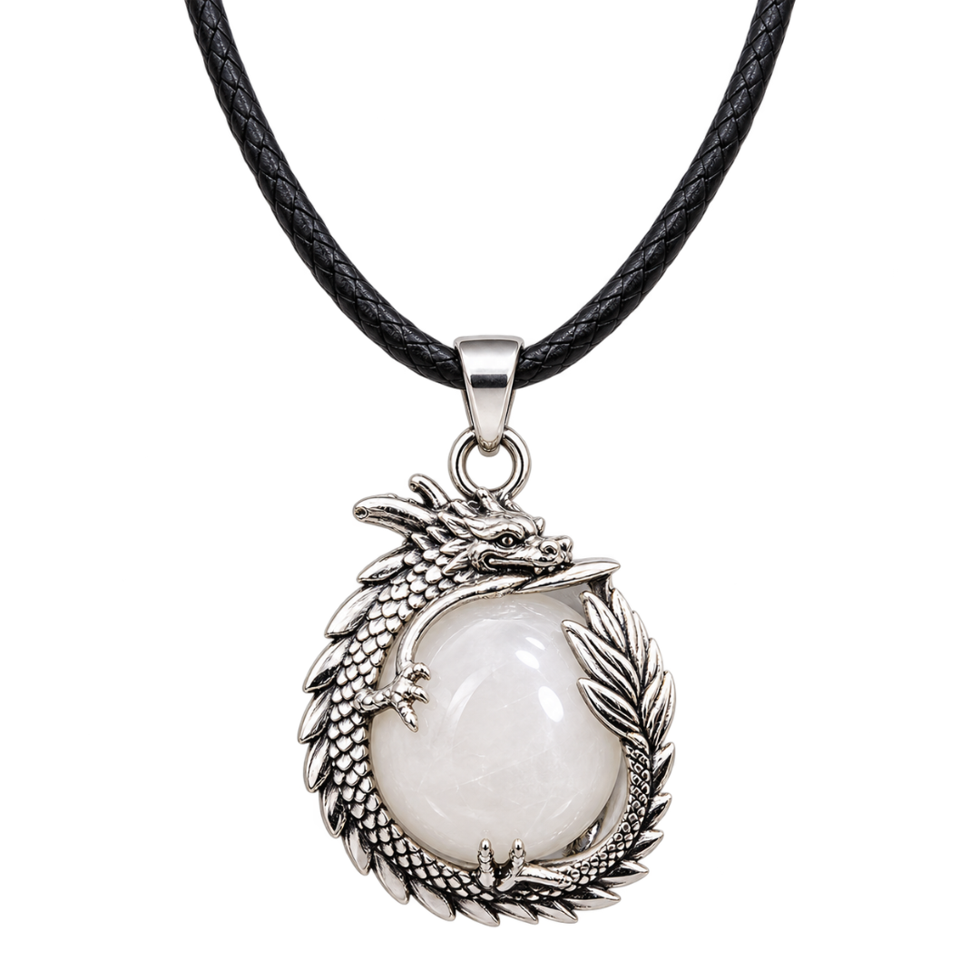 Clear Quartz Crystal Dragon Pendant Necklace