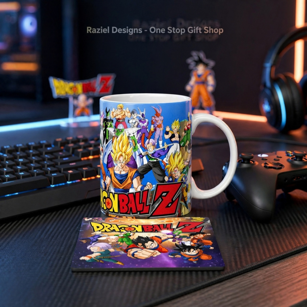 Dragon Ball Z Themed Printed Coffee Cup and Coaster Set