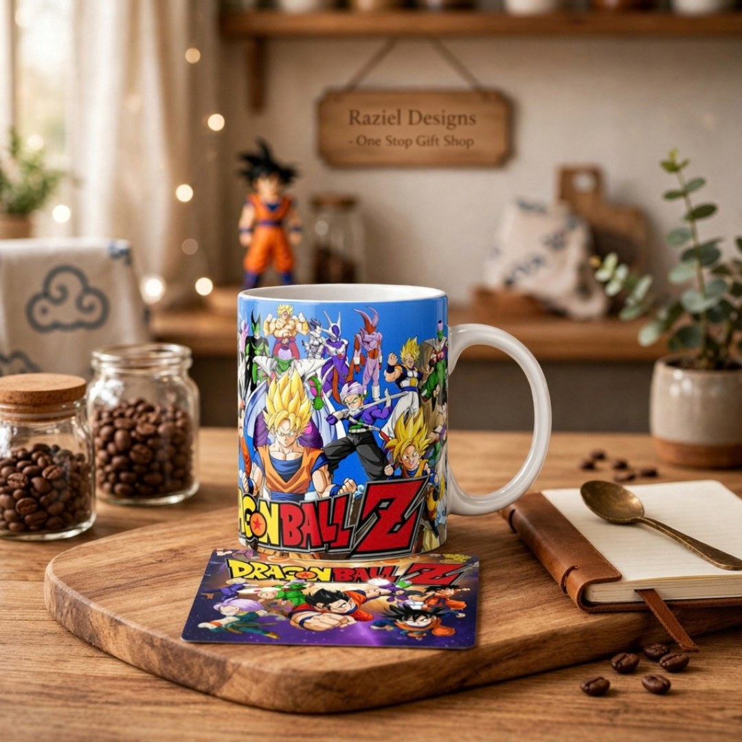 Dragon Ball Z Themed Printed Coffee Cup and Coaster Set