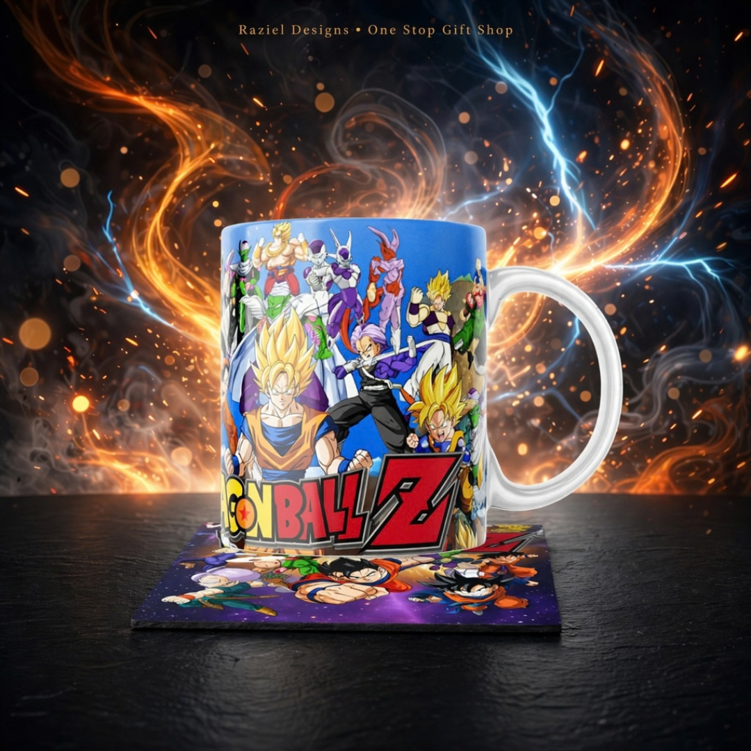 Dragon Ball Z Themed Printed Coffee Cup and Coaster Set