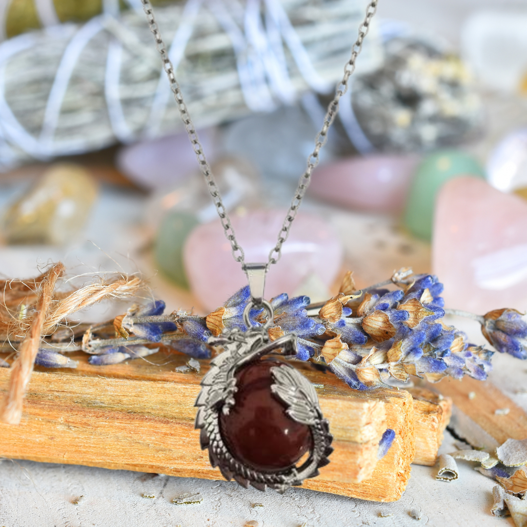 Ember Guardian Red Jasper Dragon Necklace