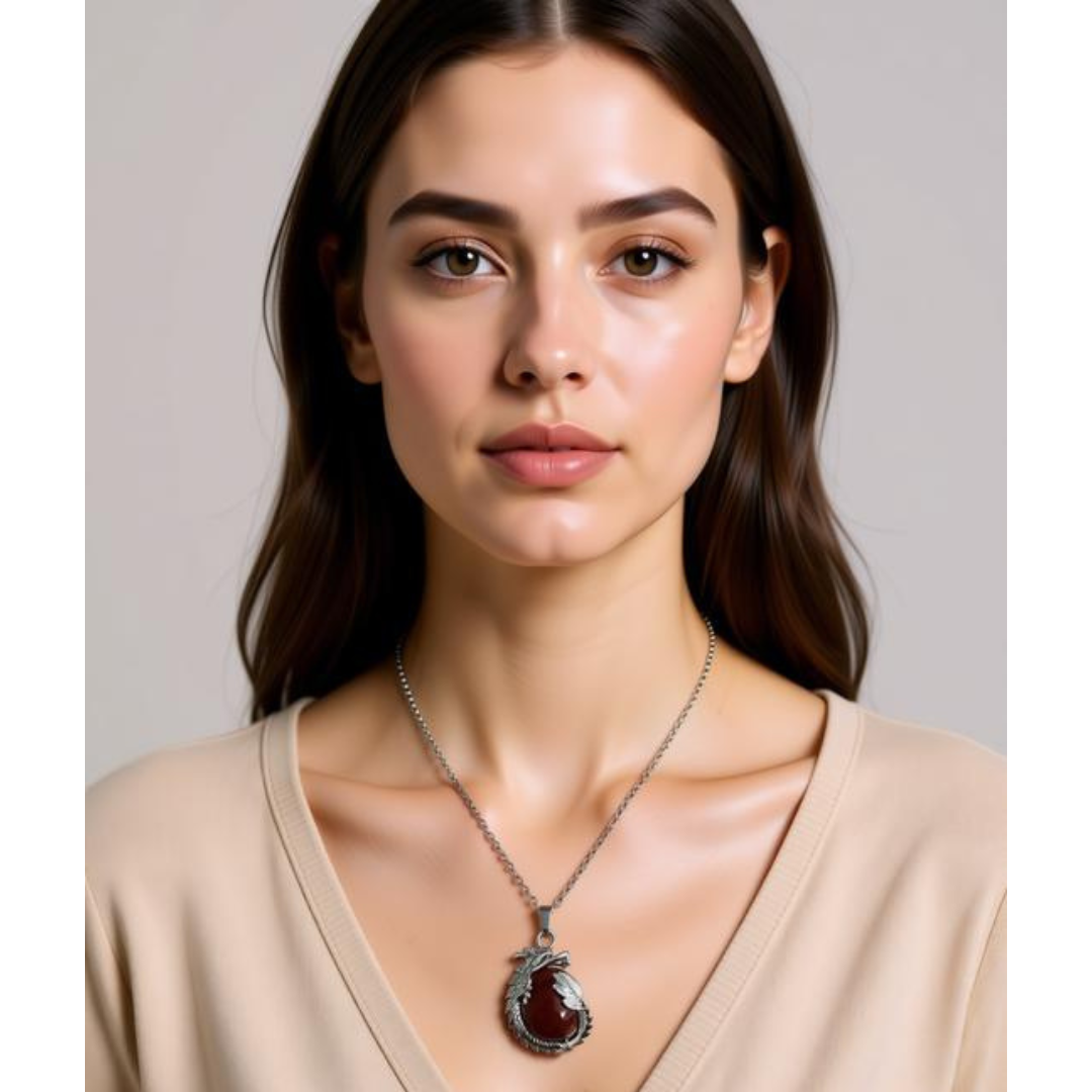 Ember Guardian Red Jasper Dragon Necklace