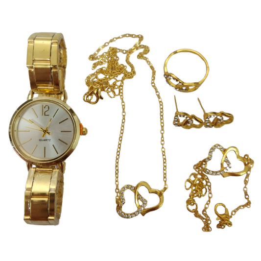 Eternal Heart: Gold-Plated Watch & Jewelry Set