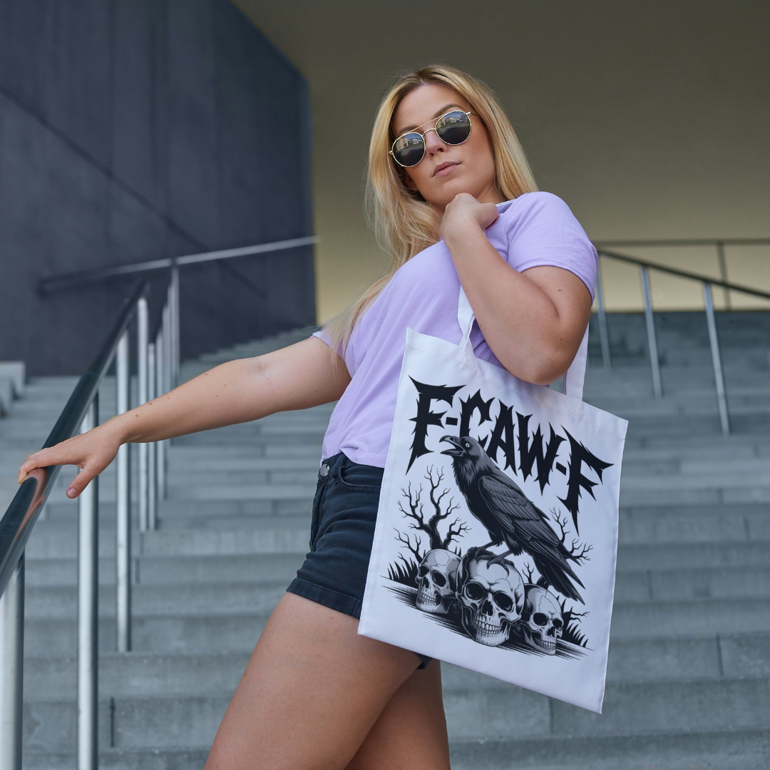 “F-CAW-F” Crow & Skulls Gothic Tote Bag