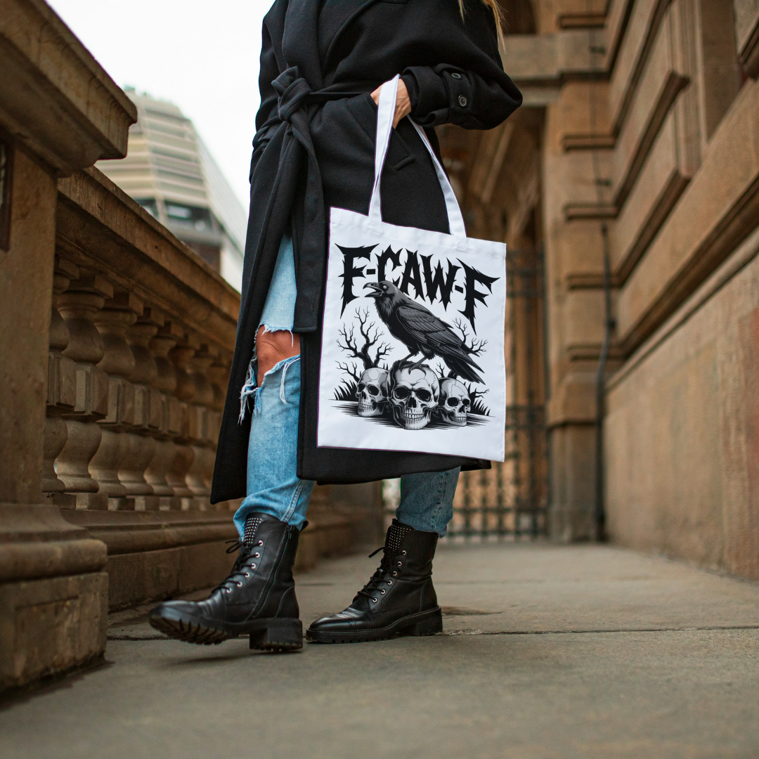 “F-CAW-F” Crow & Skulls Gothic Tote Bag