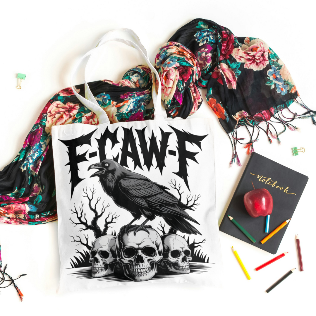 “F-CAW-F” Crow & Skulls Gothic Tote Bag