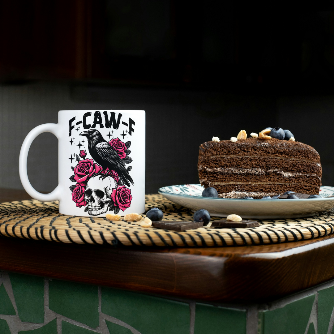 “F-CAW-F” Gothic Crow & Roses Mug