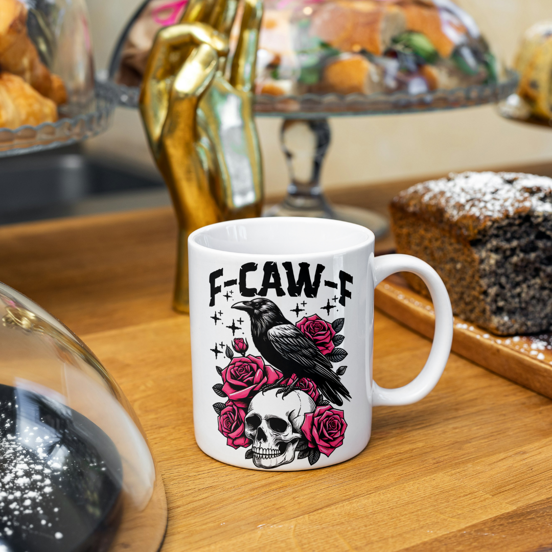“F-CAW-F” Gothic Crow & Roses Mug