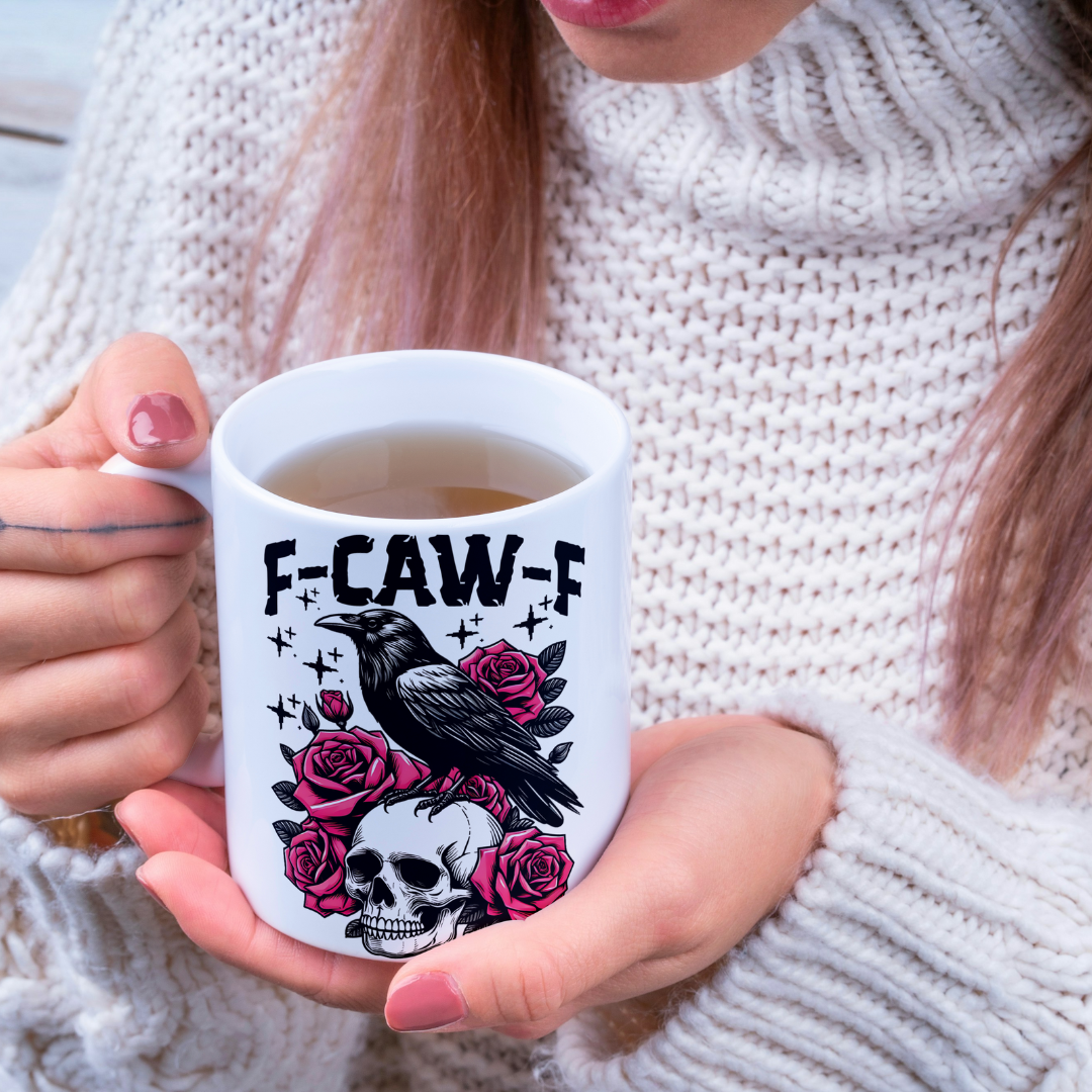 “F-CAW-F” Gothic Crow & Roses Mug