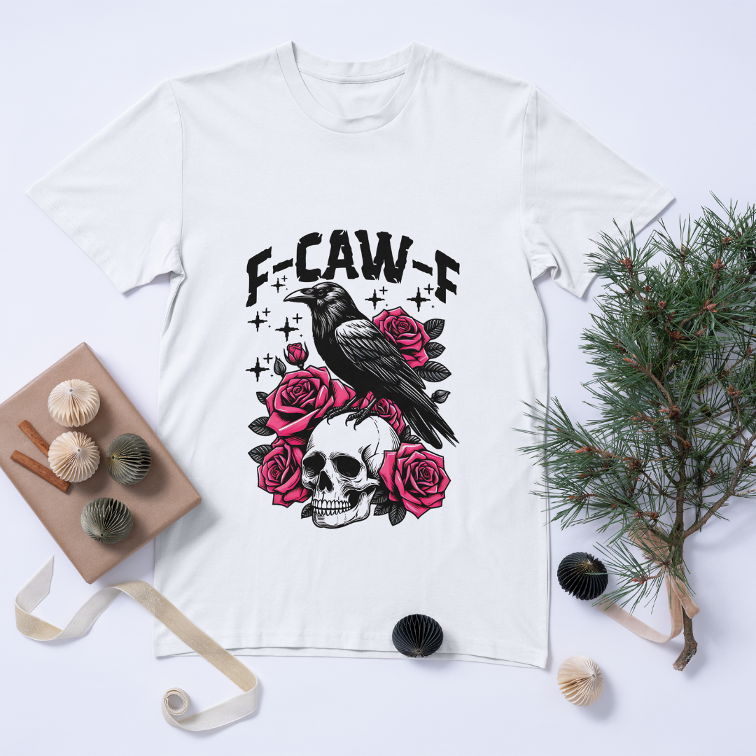 “F-CAW-F” Gothic Crow & Roses T-Shirt
