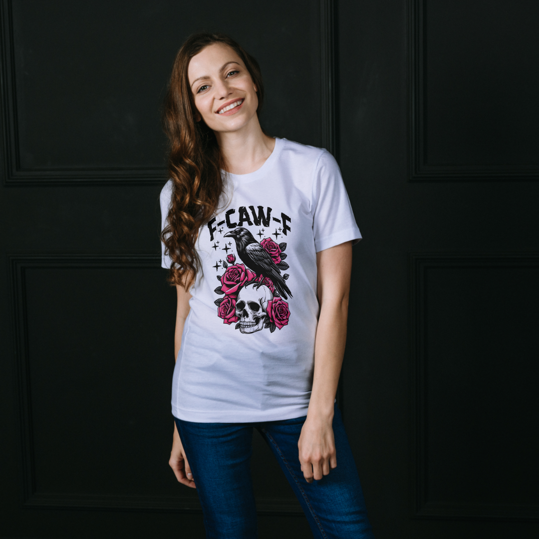 “F-CAW-F” Gothic Crow & Roses T-Shirt