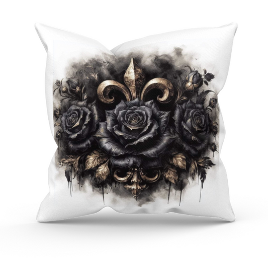 Fleur de Lis and Black Roses Throw Pillow