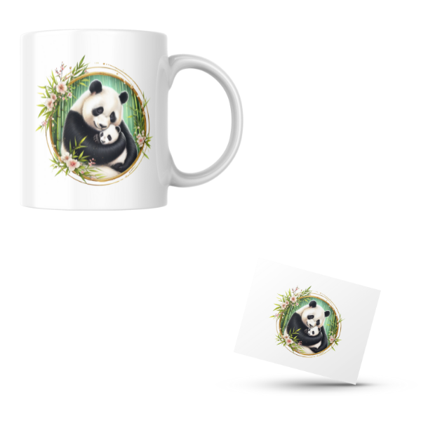 Floral Panda Bear Coffee Cup and Coaster Set