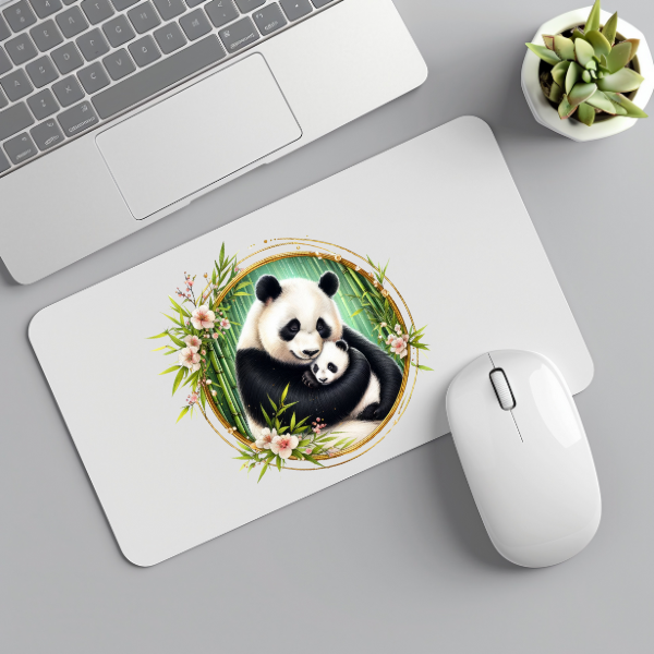 Floral Panda Bear Mouse Pad