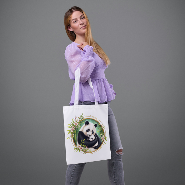 Floral Panda Bear Shopping Bag