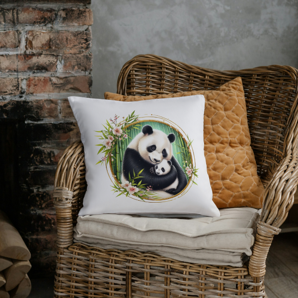 Floral Panda Bear Throw Pillow