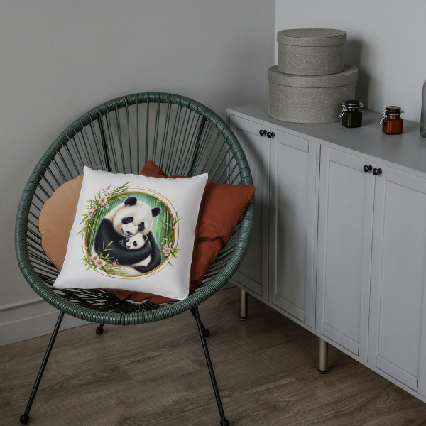 Floral Panda Bear Throw Pillow