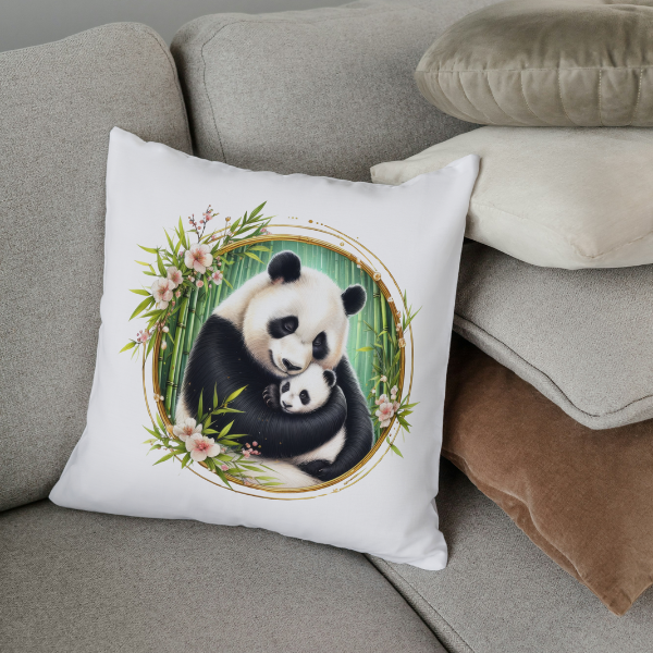 Floral Panda Bear Throw Pillow