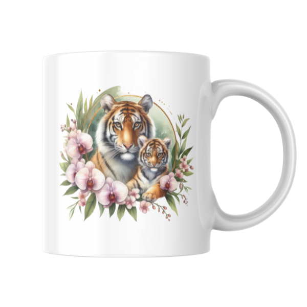 Floral Tiger Coffee Cup and Coaster Set