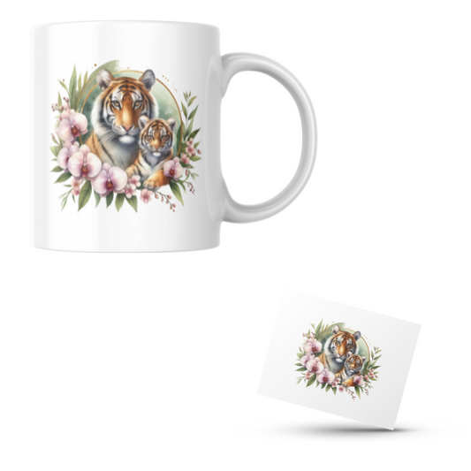 Floral Tiger Coffee Cup and Coaster Set