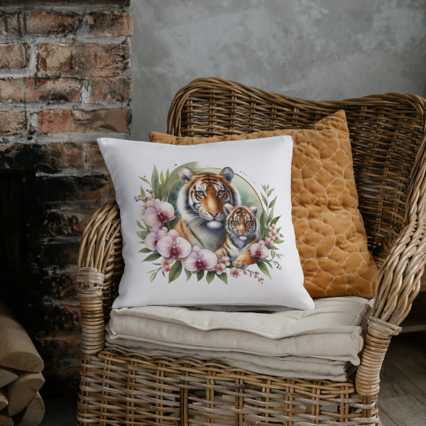 Floral Tiger Throw Pillow