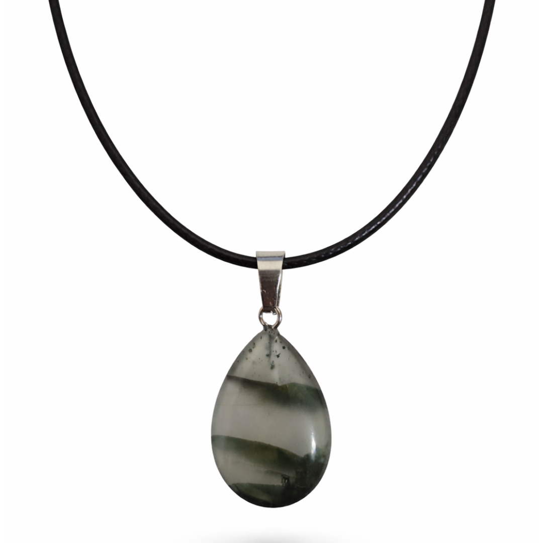 Forest Whisper Moss Agate Teardrop Necklace