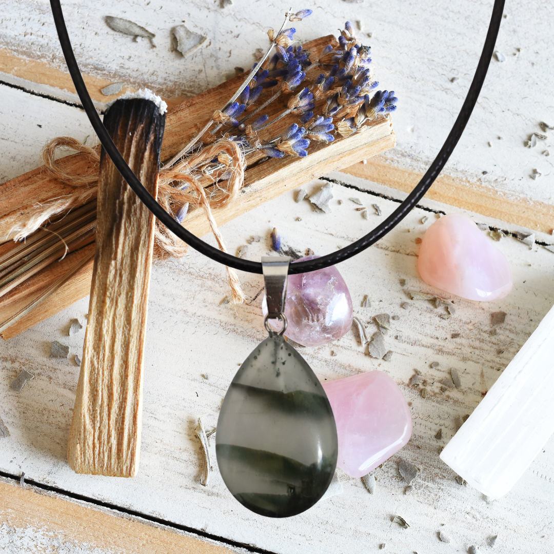 Forest Whisper Moss Agate Teardrop Necklace
