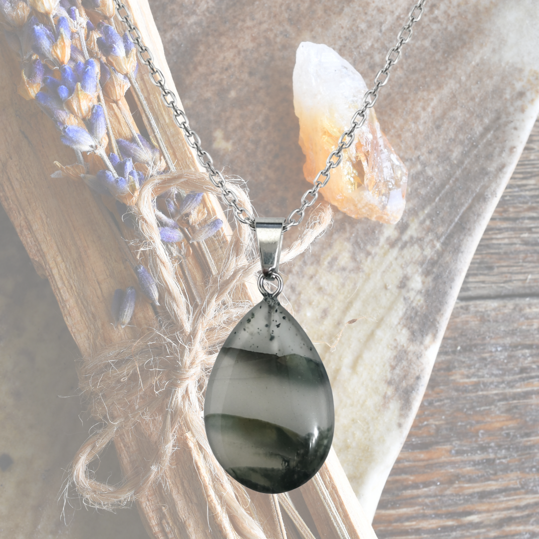 Forest Whisper Moss Agate Teardrop Necklace