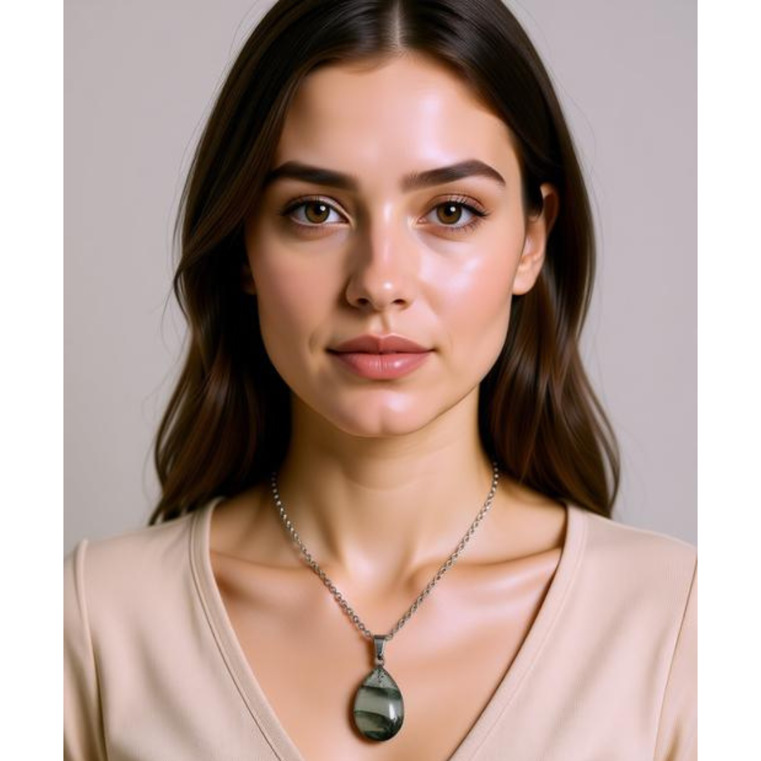 Forest Whisper Moss Agate Teardrop Necklace