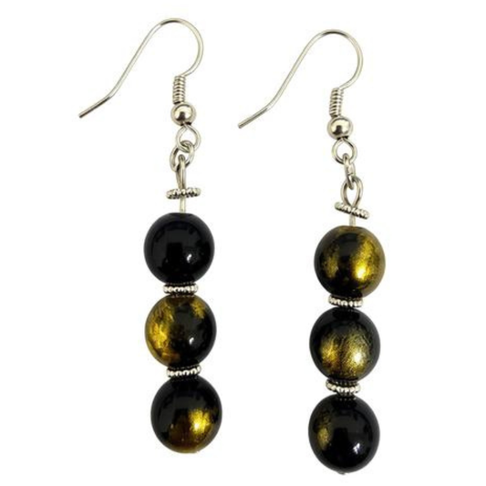 Gold Sheen Obsidian Dangle Earrings