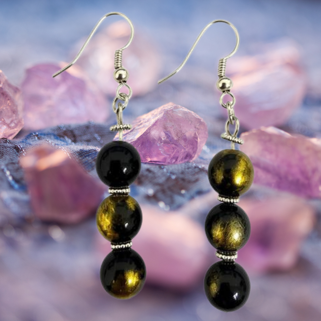 Gold Sheen Obsidian Dangle Earrings