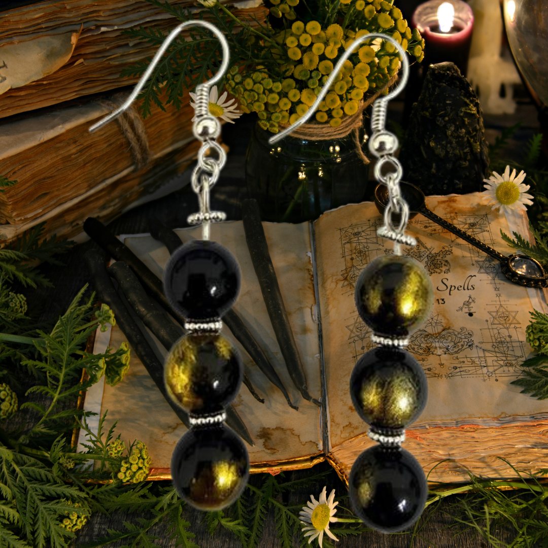 Gold Sheen Obsidian Dangle Earrings