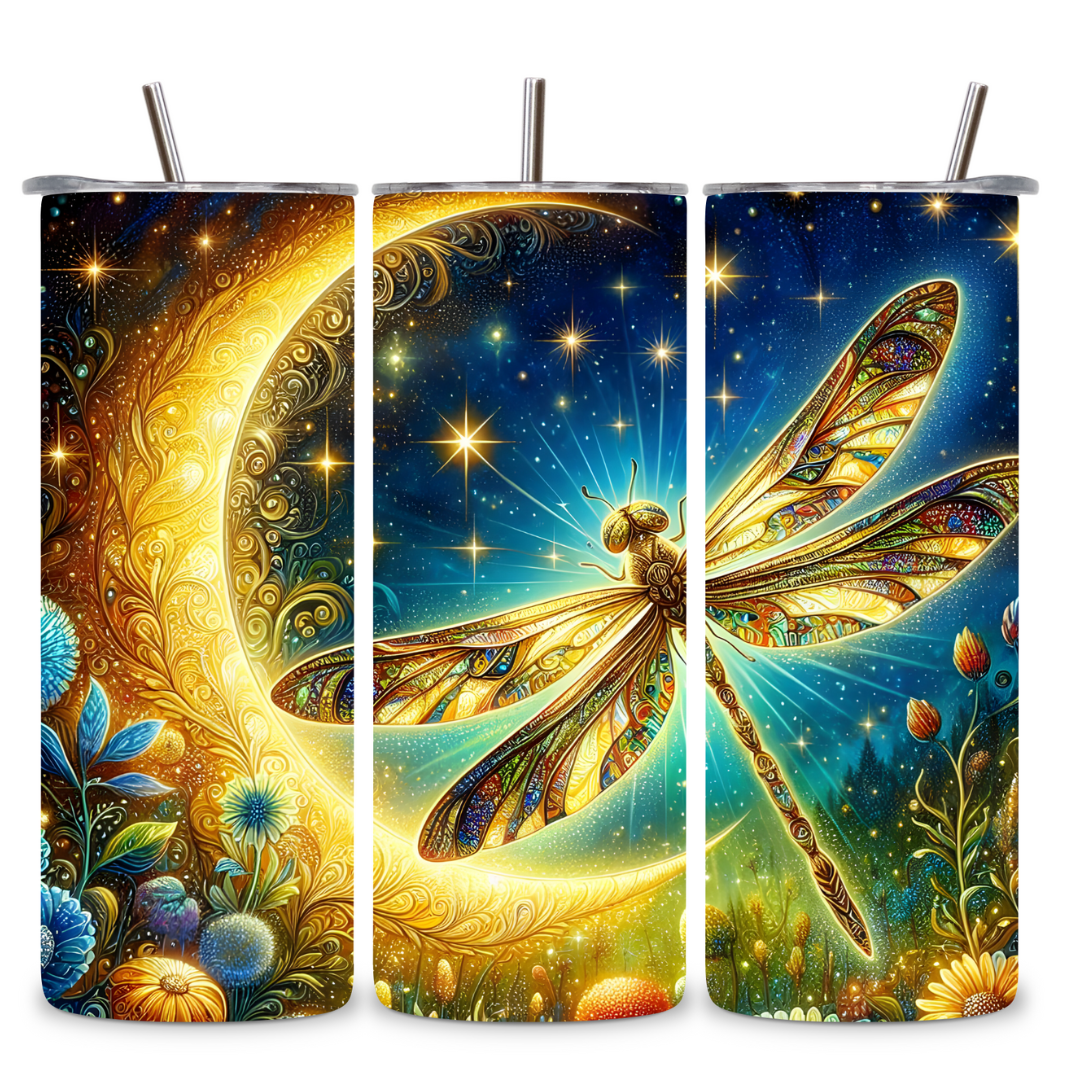 Golden Dragonfly & Crescent Moon Tumbler
