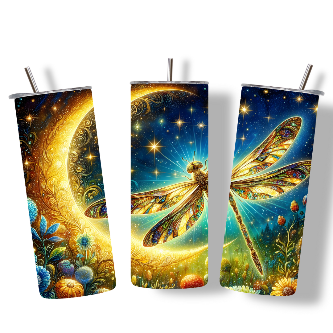 Golden Dragonfly & Crescent Moon Tumbler