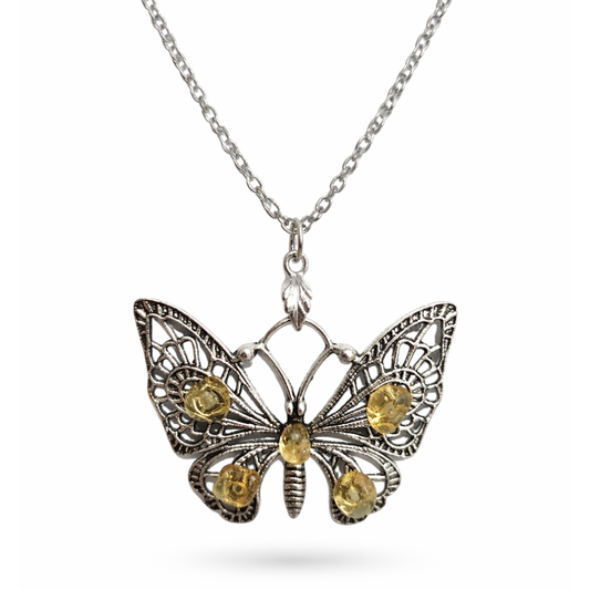 Golden Transformation Citrine Butterfly Necklace